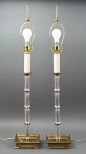 Pair Chapman 1984 Vintage Blown Glass Bamboo Column & Brass Accents Table Lamps - Picture 1 of 11