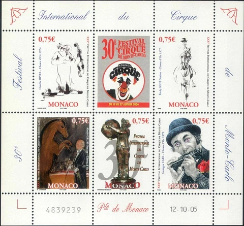 Monaco #YT2523-YT2527 MNH M/S CV€11.50 2005 Circus Clown Horse Knie Carl [2403] Cover