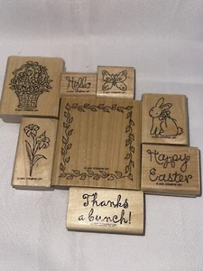 Stampin Up! 2001 Easter Spring Mounted Wood Rubber Stamps 8 Total - Picture 1 of 2