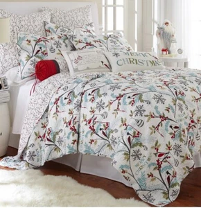 Levtex Holly Teal Red Green Leaves, Holly and Snowflakes Full/Queen Cotton Set - Picture 1 of 6