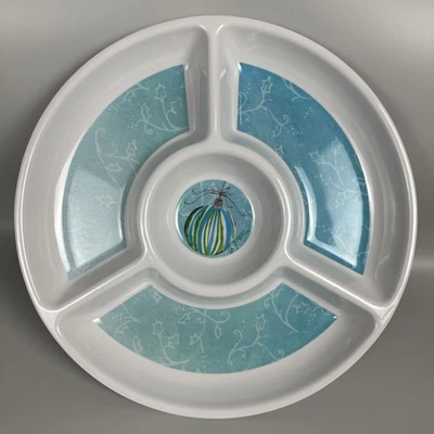 Citrus Grove 13" Round Sectioned Holiday Serving Platter Christmas Aqua Blue - Image 1 of 4