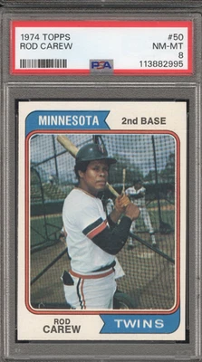 1974 Topps #50 Rod Carew - PSA NM-MT 8 - Minnesota Twins - CENTERED - VSCARDS - Image 1 of 2
