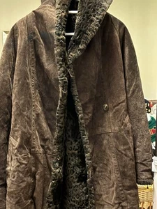 J. Percy For Marvin Richard, braunes Wildleder, Kapuze, Kunstfell gefütterte Jacke, Gr. Medium - Bild 1 von 5