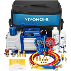 HVAC Auto AC Vacuum Pump and AC Manifold Gauge Air Conditioning Tool Kit NEW - Picture 1 of 6