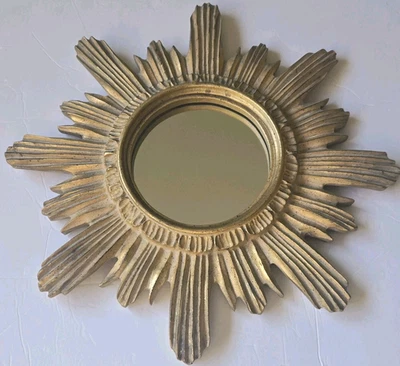 Vintage 1970's Wood Gold Finish Sunburst Accent Mirror 16" Celestial Starburst - Image 1 of 4