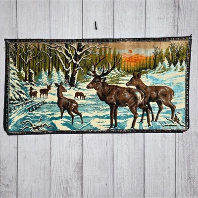 VTG Woven Deer Forest Wall Tapestry | 38.5” x 19.5” Cabin Lodge Decor - Image 1 of 4