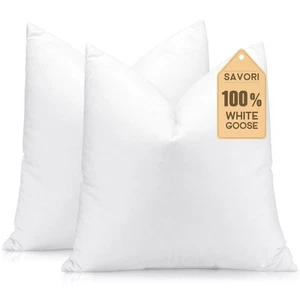 Set of 2 Down and Feather Throw Pillow Inserts 18x18 Soft Fluffy Pillow Inser... - Picture 1 of 7