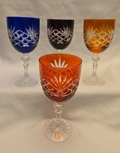 Colored Wine Glasses Goblets Glass 7” Blue Red Amber lot of 4 - Picture 1 of 16