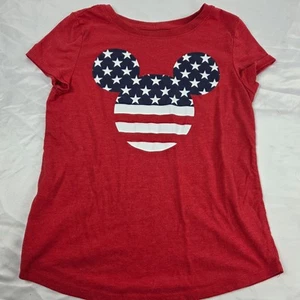 Disney T Shirt Girls Large Red USA Stars & Stripes Mickey Mouse Family Fun - Picture 1 of 3