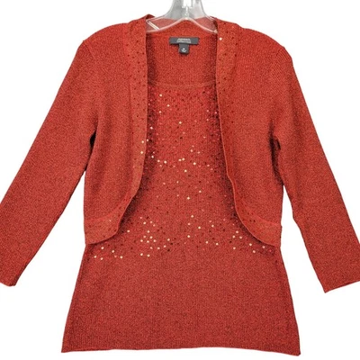 Suéter Dressbarn Collection Rojo Oscuro Mangas 3/4 Capas Lentejuelas Para Mujer Talla M  Foto 1 de 4