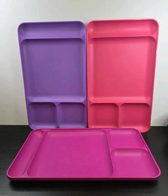 3 Tupperware Divided Dining Dinner Camping Tray Plates 1535 Pink/Purple Foto 1 de 4