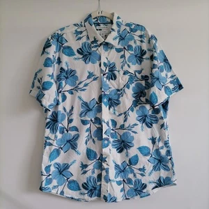 Amazon Essentials Mens Blue Floral Print Hawaiian Regular Button Up Shirt Sz XL - Picture 1 of 8