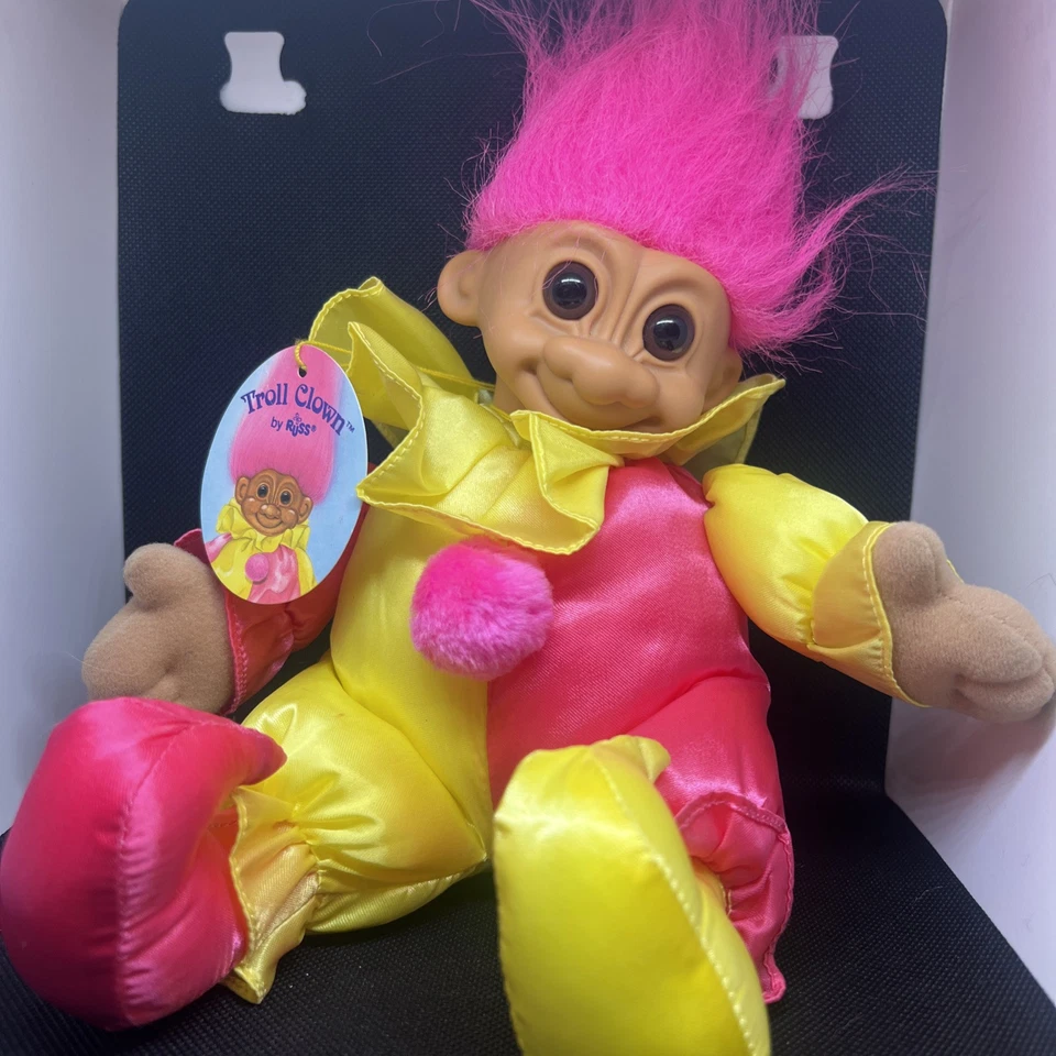 10 Russ Soft Body Clown Troll Doll Brown Eyes Pink Hair Yellow Pink Costume
