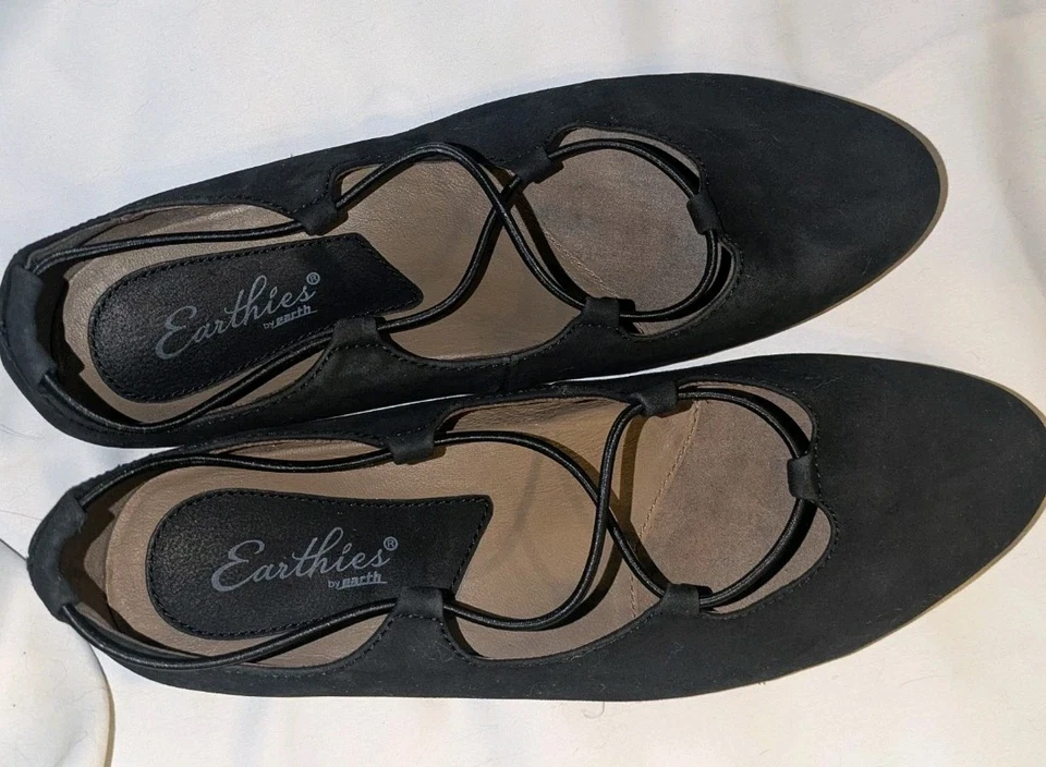 Earthies Mujer Negro Gamuza Ballet Pisos con Diseño de Tirantes Talla 9.5 Foto 1 de 4