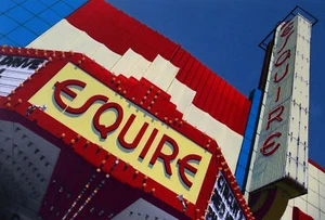 Letrero de teatro Esquire Art Deco foto coloreada a mano decoración de película de colección Detroit - Imagen 1 de 1