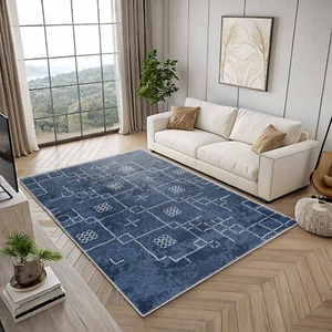 Navy Blue Nordic Area Rug, Bohemian Beni Ourain, Dark Blue Ancient Look - Picture 1 of 4