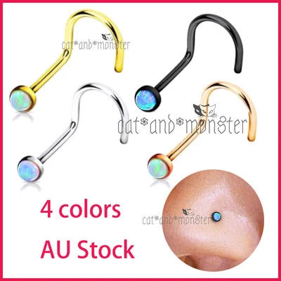 Titanium 20g Opal Nose Stud Twist Bend Bone "L" Bar Pin Steel Body Piercing Ring Foto 1 de 4