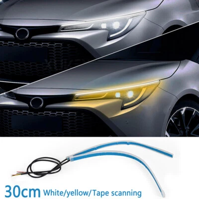 Flexible 30cm LED Car Switchback Tube DRL Light Strip White Turn Amber Signal - Image 1 of 4