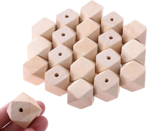 20PCS 25Mm//1" Unpainted Faceted Geometric Wood Beads Unfinished Natural Color P
