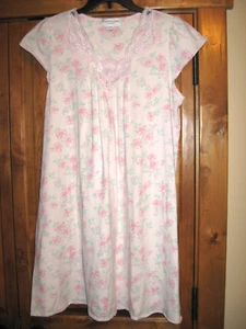 Miss Elaine Cotton Blend Pink Floral Summer Nightgown ~ Plus Size 1X - Picture 1 of 6