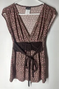Paper Doll Sleeveless Top Blouse w/Belt Size L Large, Brown Pink, Pretty! - Picture 1 of 6