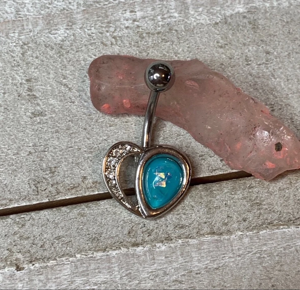 Anillo ombligo corazón gema ópalo azul calibre 14 acero quirúrgico nuevo anillo ombligo Foto 1 de 1