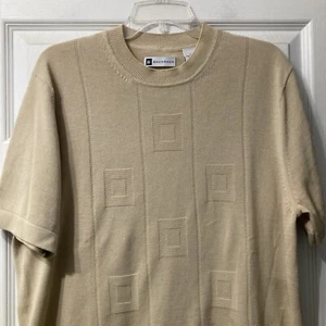 Bachrach Mens Large Beige Short Sleeve Sweater Blouse Cotton Brown - Picture 1 of 6