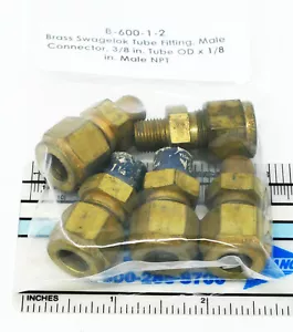 5x - SWAGELOK B-600-1-2 STRAIGHT MALE FITTING, 1/8"NPT TO 1/8" TUBE, BRASS NOS - Picture 1 of 1