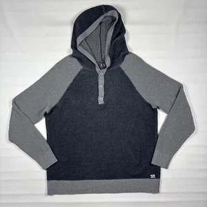 Armani Exchange Gray Waffle Knit 1/4 Button Raglan Pullover Hoodie Mens Large - Picture 1 of 8