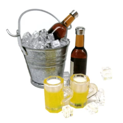 Moderno 1:12 1/6 Bottiglia di vino + Bicchieri + Set secchiello per il ghiaccio - Immagine 1 di 4