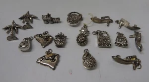 Vintage Lot 16 Silvertone Charms Pinnapple Palm Trees Shoes Purse - Picture 1 of 6