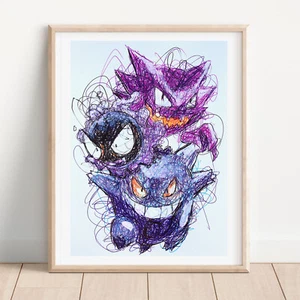 Impresiones de bolígrafo Gengar Evolutions, póster de arte de Pokémon - Imagen 1 de 3