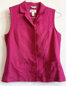 Talbots Vest Waistcoat Women 10 Petite Irish Linen Fuchsia Pink Pockets Collared - Picture 1 of 6