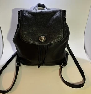 Vintage Coach Black Genuine Leather Backpack Adjustable Straps F24385 Emerald - Picture 1 of 17