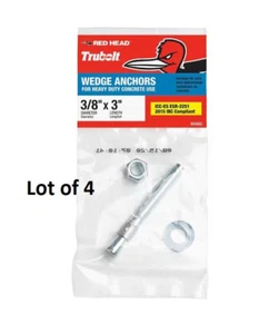 Lot of 4 Red Head Trubolt Zinc Plated Wedge Anchor 3/8" X 3" for Concrete 50082 - Picture 1 of 2