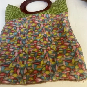 Vtg 50s Top Handle Floral Purse with Brown Lucite Handle Lined Foldable - Picture 1 of 4