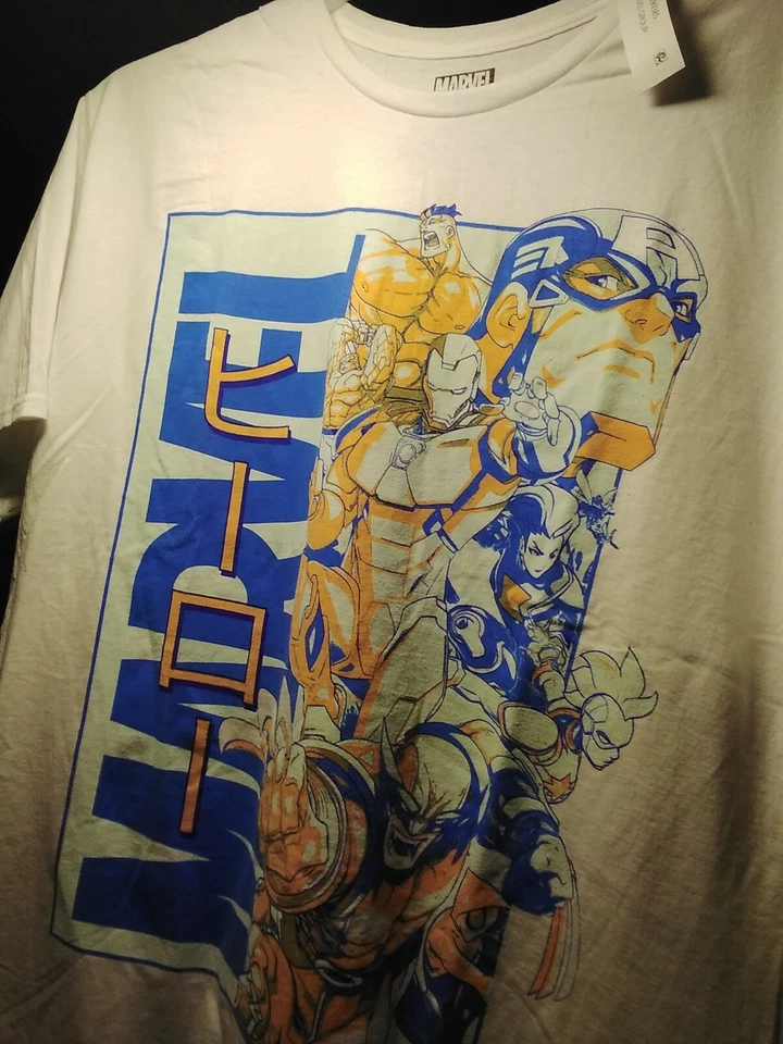 Marvel Men's White Super Heros "kiai" Anime Avengers Tshirt Sz 3xl