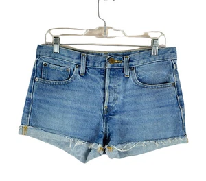 BDG Damengröße 26 Knopfleiste gerollte Manschette abgeschnitten roher Saum hoher Bund Jeansshorts - Bild 1 von 5