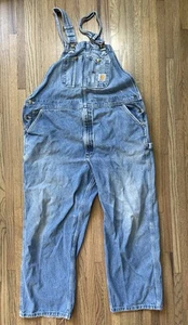 Vintage Carhartt Overalls Men’s SZ 46x30 Blue Denim Bib Carpenter Work Casual - Picture 1 of 11