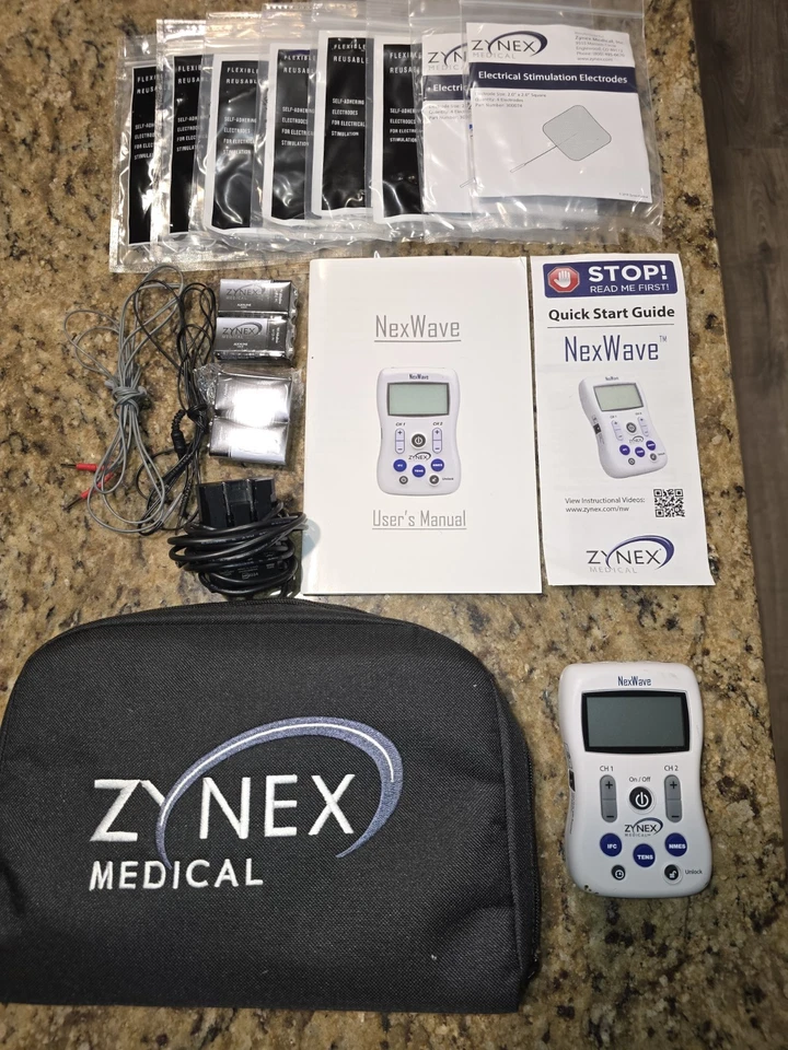 Zynex NexWave TENS Unit with Leads, Batteries, Cord,  Electrodes, Bag - Image 1 of 4