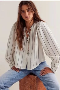 Free People We The Free Farmhouse Fresh Shirt Bluse Top gestreift Baumwolle M 98 $ - Bild 1 von 7
