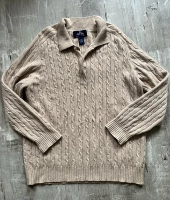 Suéter Allen Solly Cuello Hombres XL Beige Cachemira Carrera Preppy Tejido con Cable Foto 1 de 4