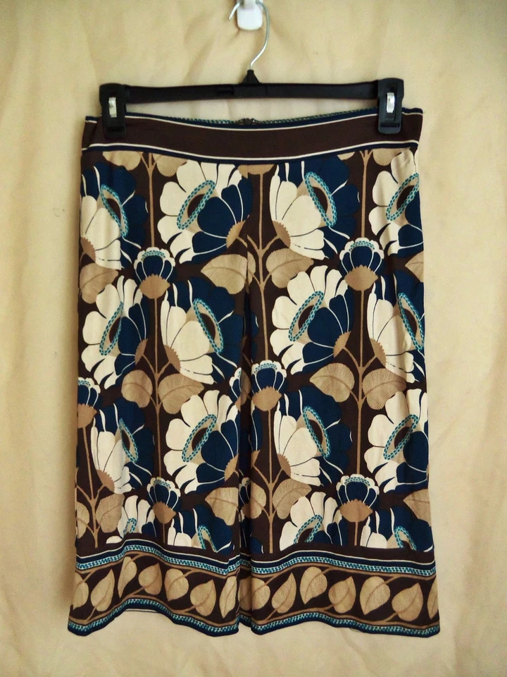 Falda de seda forrada estampado floral azul y marrón gráfico Trina Turk años 90. Talla 6. Foto 1 de 4