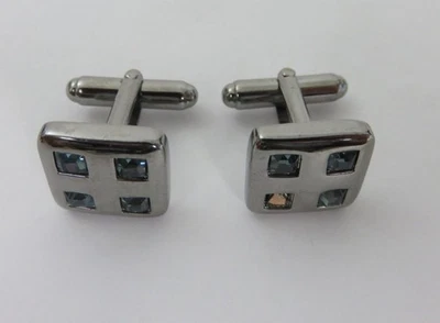 Signed Swarovski Cufflinks Blue Tanzanite Crystals Silver Tone - Image 1 of 4