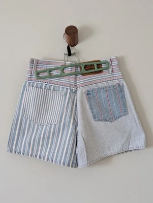 Pantalones Cortos Vintage Paris Azul Algodón Denim Rayas 100% Algodón Foto 1 de 4