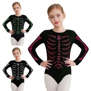 Kids Girls Jumpsuit Long Sleeve Costume Ball Bodysuits Dress Up Halloween Shiny - Picture 1 of 44