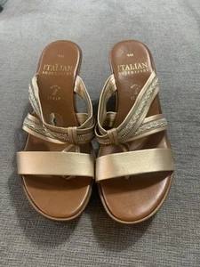 Italian Shoemakers Women’s Rhinestone Wedge Sandals Size 8 Brown Made in Italy - Picture 1 of 6