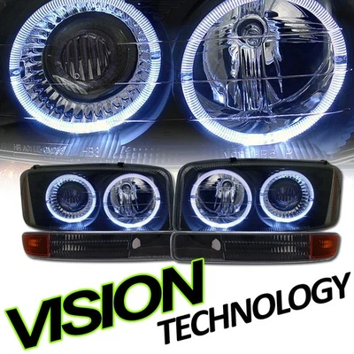 Blk Halo Projector Headlight Am+Parking Bumper Ks For 99 00-06 GMC Sierra/Yukon - Image 1 of 2