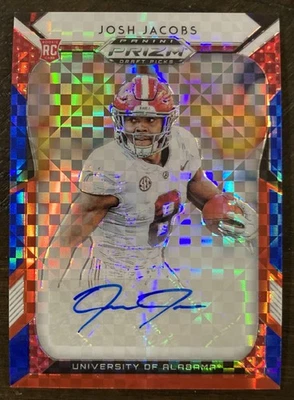 JOSH JACOBS 2019 PRIZM DRAFT PICKS RED, WHITE, & BLUE RC AUTO # 94/99 PACKERS - Image 1 of 3