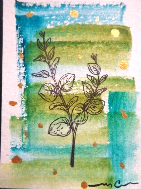 ATC  ACEO  -  NATURE BOTANICALS FLORAL  FLOWERS LEAF  Watercolor  Painting - Image 1 of 1